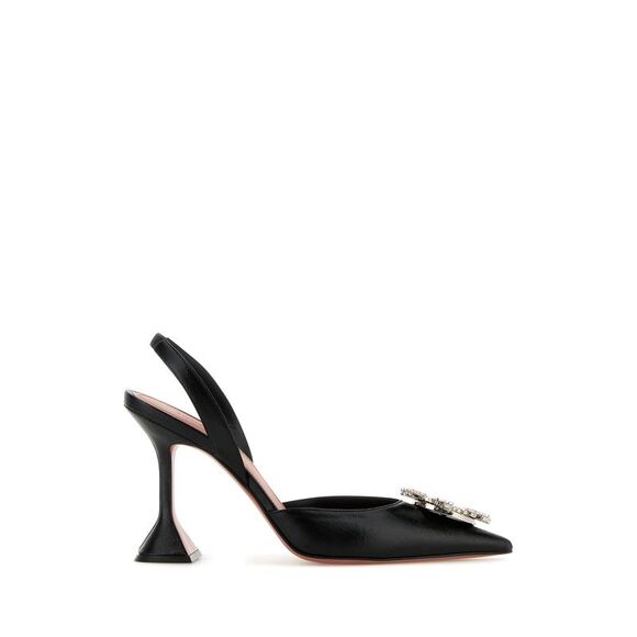 AMINA MUADDI Shoes - Amina Muaddi Women Begum Sling Denim Wet Black + White Crystals 95Mm
